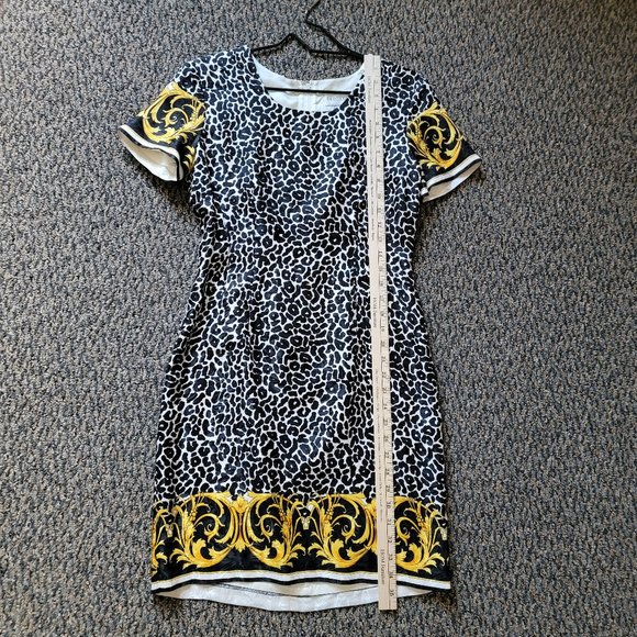 Bloomingdale's Dresses & Skirts - Bloomingdale's Black & Gold Animal Print Petite  Silk Dress 6P